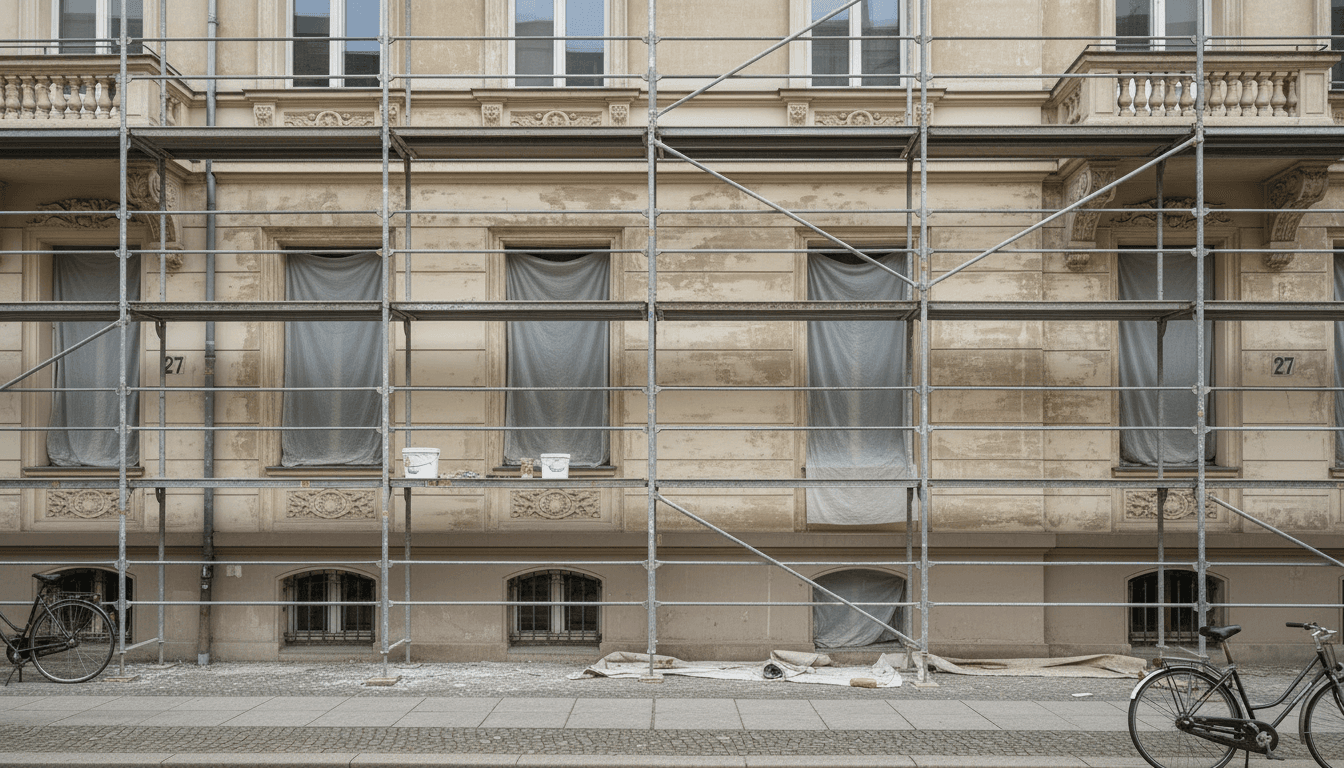 Fassadenanstrich eines Altbaus in Berlin-Mitte vorher